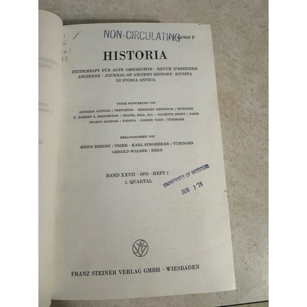 Historia Zeitschrift fur Alte Geschichte Band XXVII 1978 Ancient History Journal